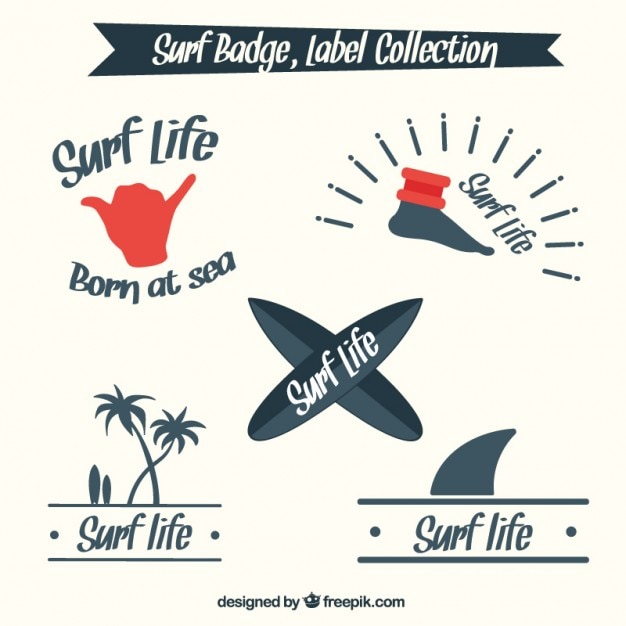 Free vector surf lifestyle badge collection