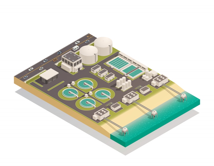 Free Vector surface water purification isometric composition