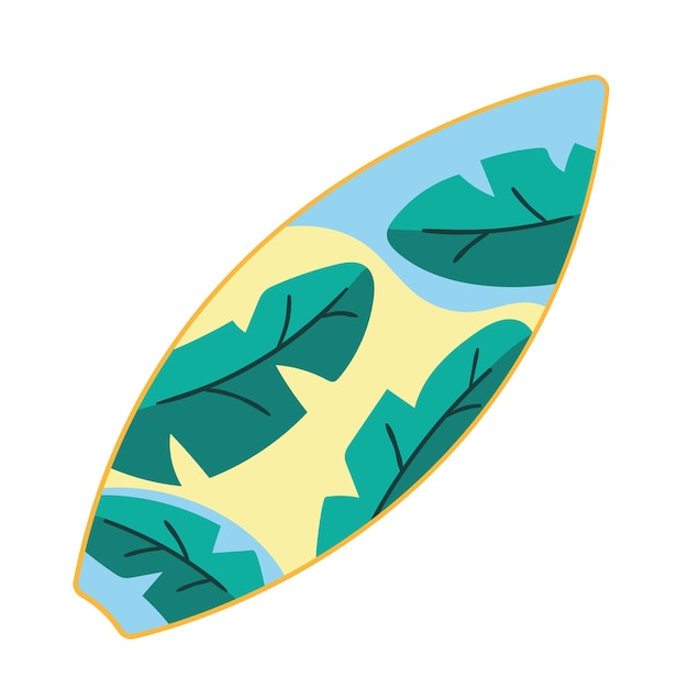 Free vector surfboard with tropical leaf