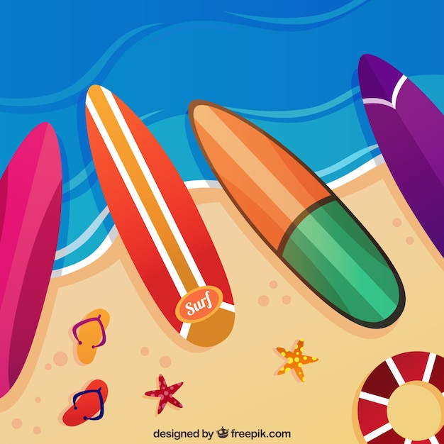 Surfboards on the seashore background