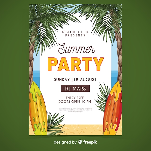 서핑 보드 여름 파티 포스터 템플릿