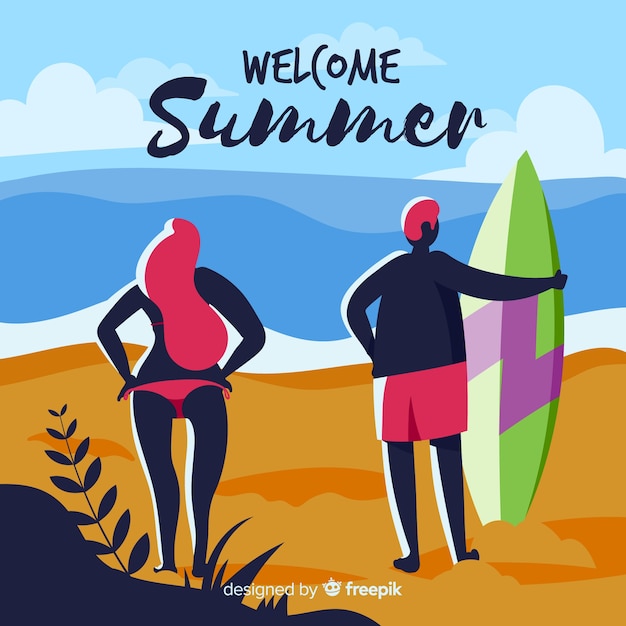 Surfer couple summer background