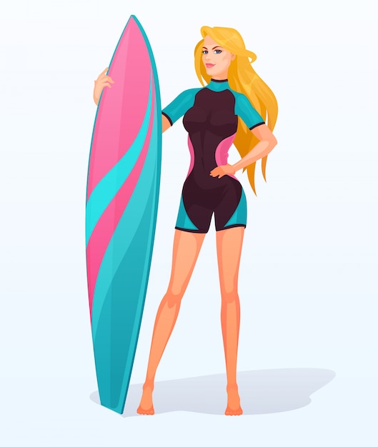 Free vector surfer girl in a swimming suit