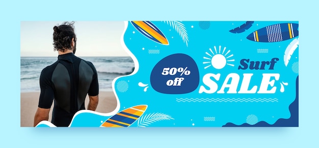 Free vector surfing adventure  facebook cover