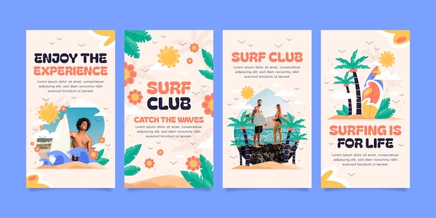 Free vector surfing adventure instagram stories
