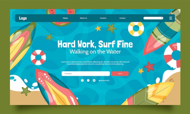 Free vector surfing adventure landing page