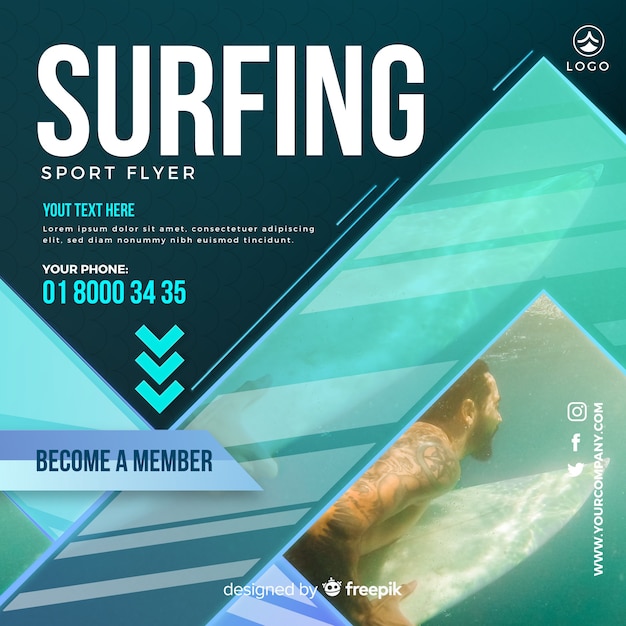 Vettore gratuito volantino surf