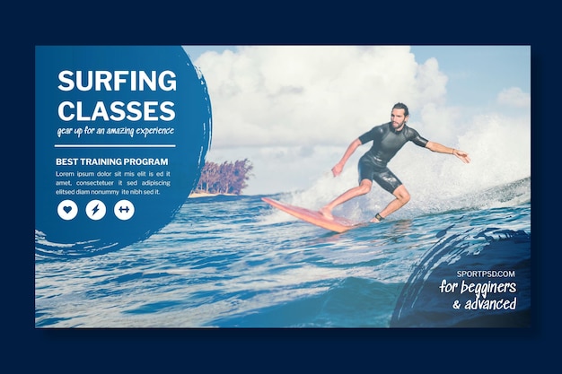 Free vector surfing horizontal banner template