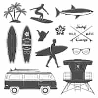 Бесплатное векторное изображение Набор иконок для серфинга