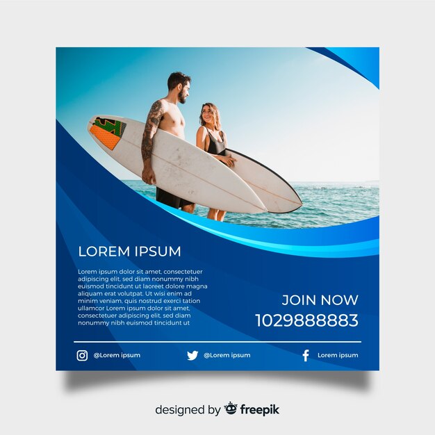 Surfing poster template with photo