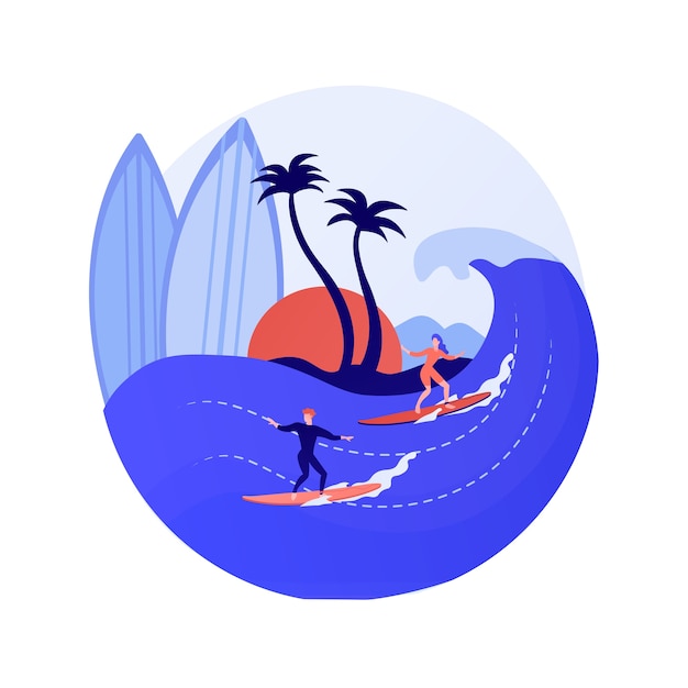 Free vector surfing school student. water sport, individual training, summer recreation. young girl learning to balance on surfboard. female surfer riding wave. vector isolated concept metaphor illustration