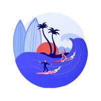 surfing school student. water sport, individual training, summer recreation. young girl learning to balance on surfboard. female surfer riding wave. vector isolated concept metaphor illustration