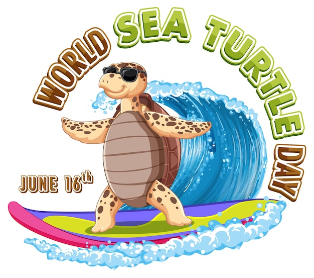 Free vector surfing sea turtle celebration illustration