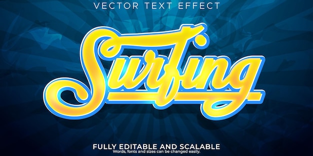 Free vector surfing text effect editable beach and summer text style