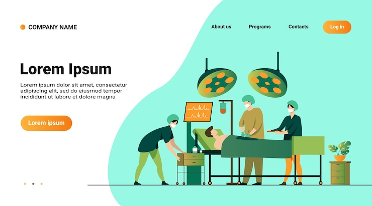 Free Vector surgeons team surrounding patient on operation table flat vector illustration. cartoon medical workers preparing for surgery