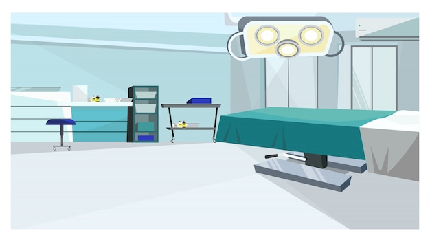 Surgery room with operating table with illustration