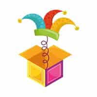 Free vector surprise box with jester hat