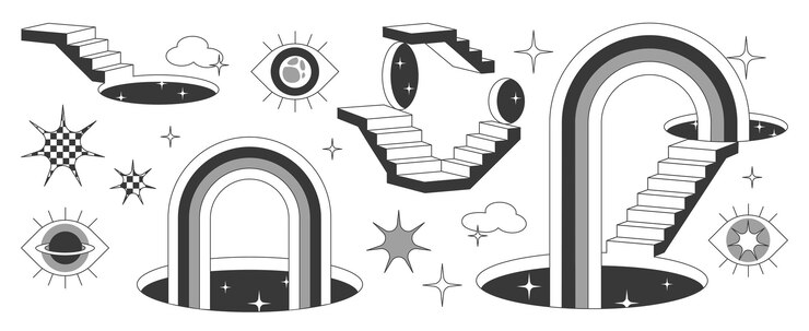Free Vector surreal portal designs with stairs