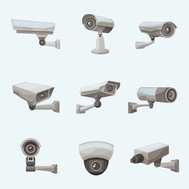 Surveillance camera realistic icons