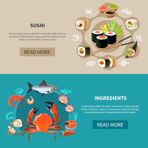 Vettore gratuito set di banner di sushi