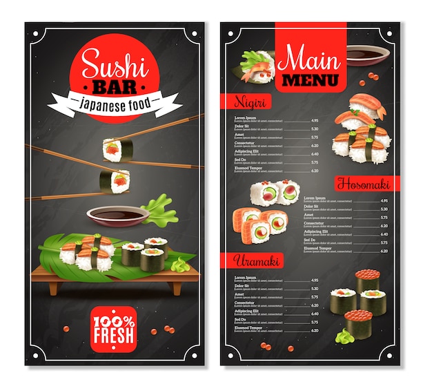 Vettore gratuito menu sushi bar