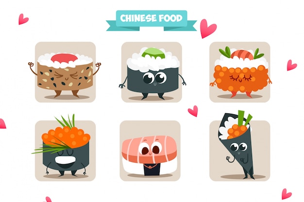 Free vector sushi character collection