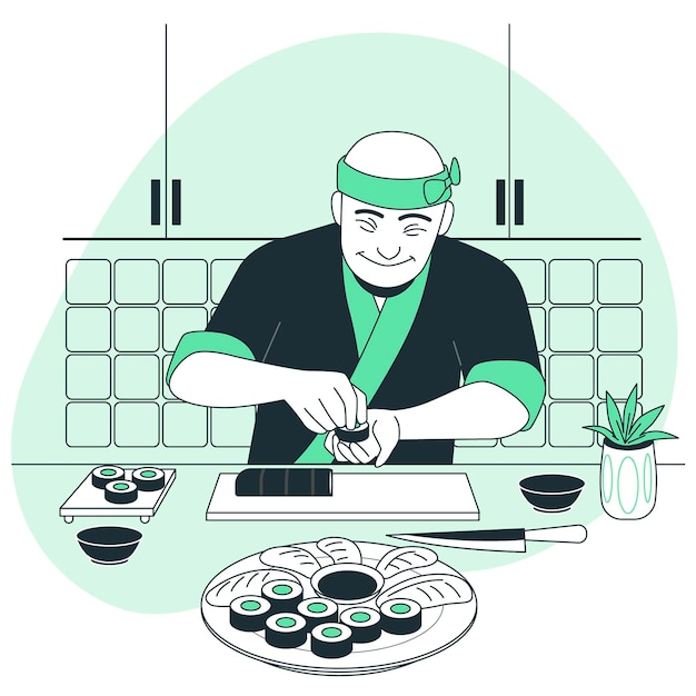 Vettore gratuito illustrazione di concetto del cuoco di sushi