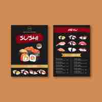 Vettore gratuito collezione di menu di sushi per ristorante.