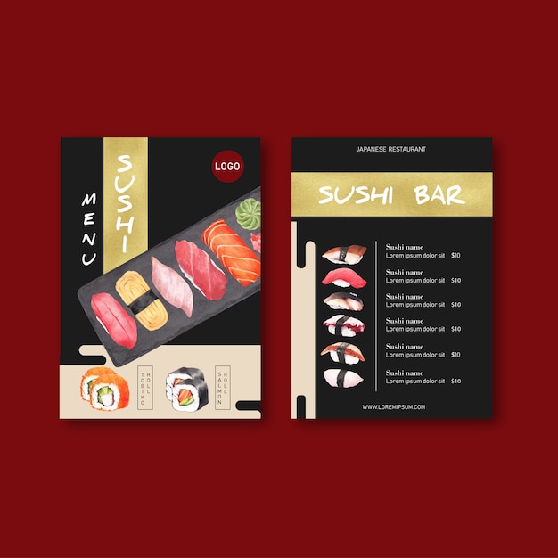 Sushi menu collection for restaurant.