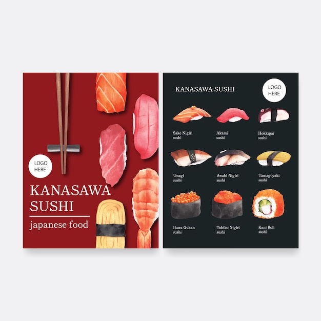 Collezione di menu di sushi per ristorante.