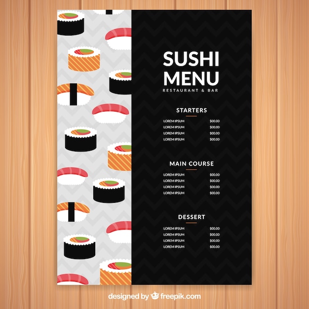 Vettore gratuito modello di menu sushi