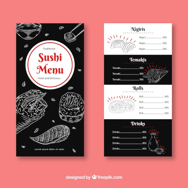 Sushi menu with sketches