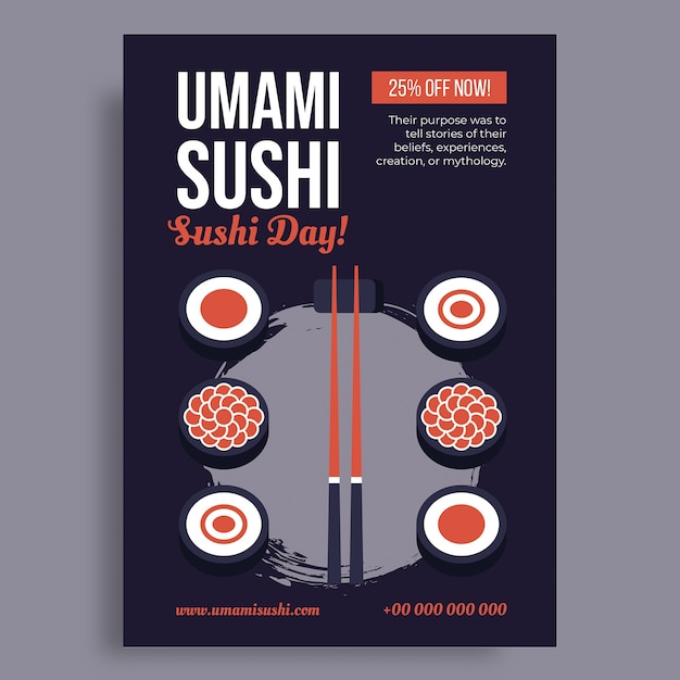 Vettore gratuito disegno modello di poster di sushi