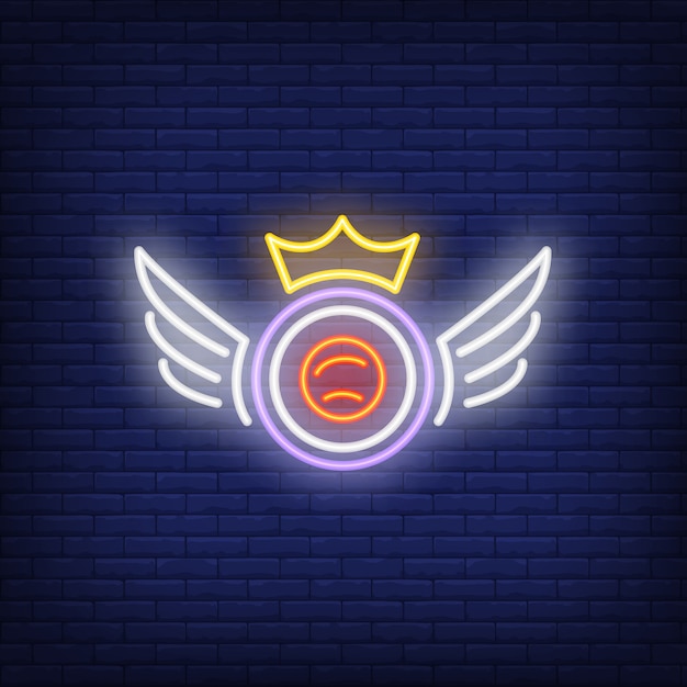 Free vector sushi roll with crown and wings neon sign