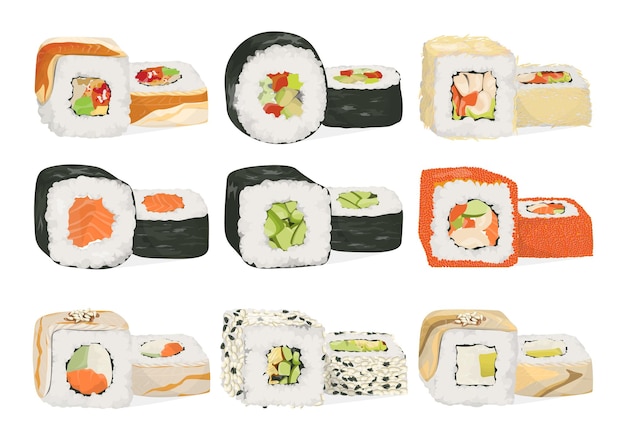 巻き寿司セット魚野菜とチーズの異なる詰め物