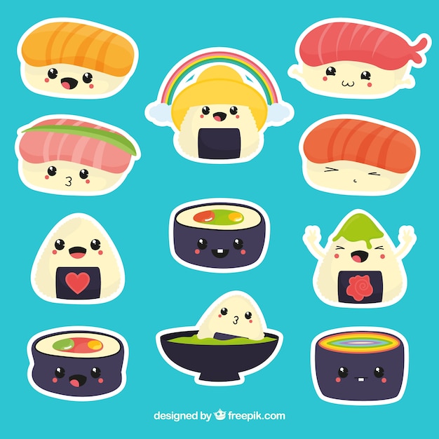 Free vector sushi sticker collection