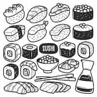 Free vector sushi stickers hand drawn doodle coloring vector