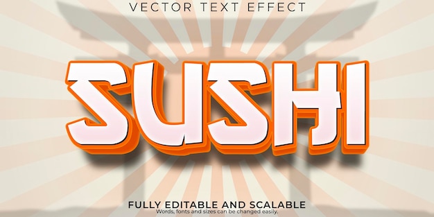Редактируемый текстовый эффект суши япония и стиль текста еды