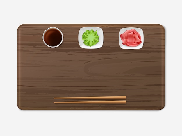 Free vector sushi tray with condiments set japanese cuisine