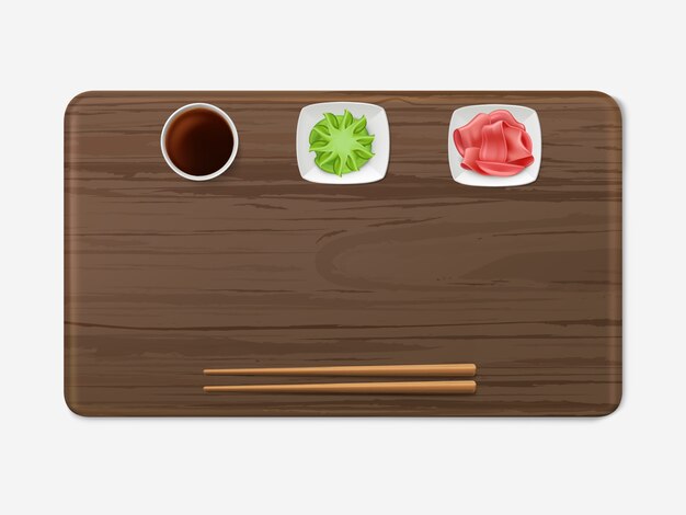 Sushi tray with condiments set japanese cuisine