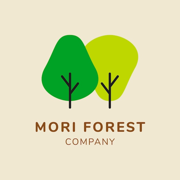 Modello di logo aziendale di sostenibilità, vettore di design del marchio, testo della foresta mori