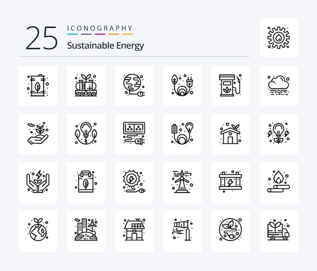 Free vector sustainable energy 25 line icon pack including biodiesel green energy power clean energy power