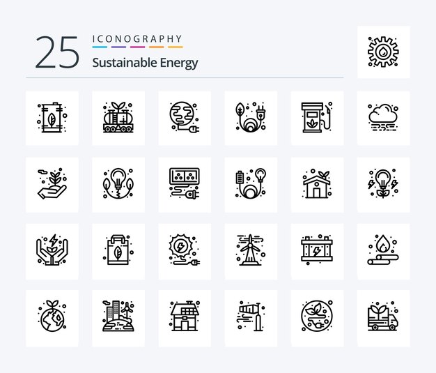 Sustainable Energy 25 Line icon pack including biodiesel green energy power clean energy power