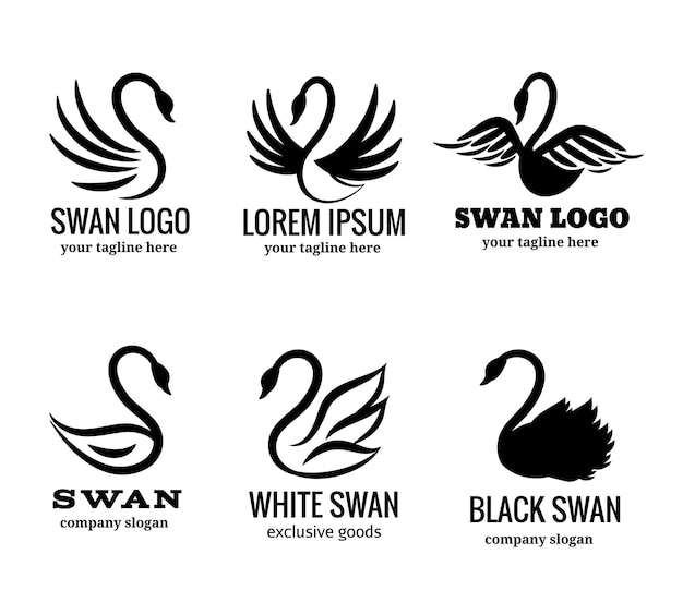 Набор логотипов лебедя из белого или черного лебедя