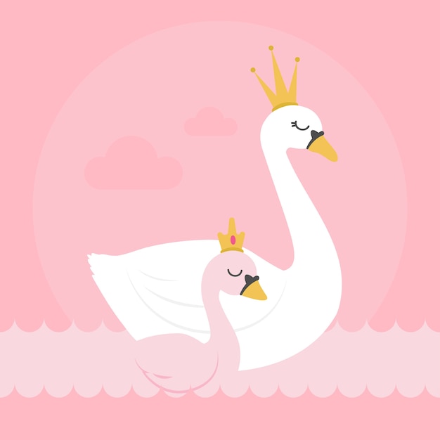 Vettore gratuito swan principessa e regina sull'acqua
