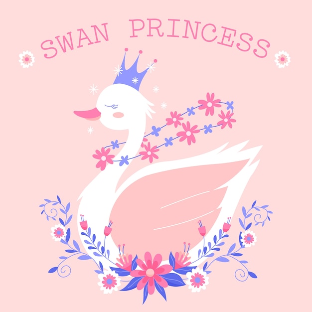 Free vector swan princess with flowers