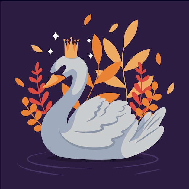 Free vector swan princess with leaves