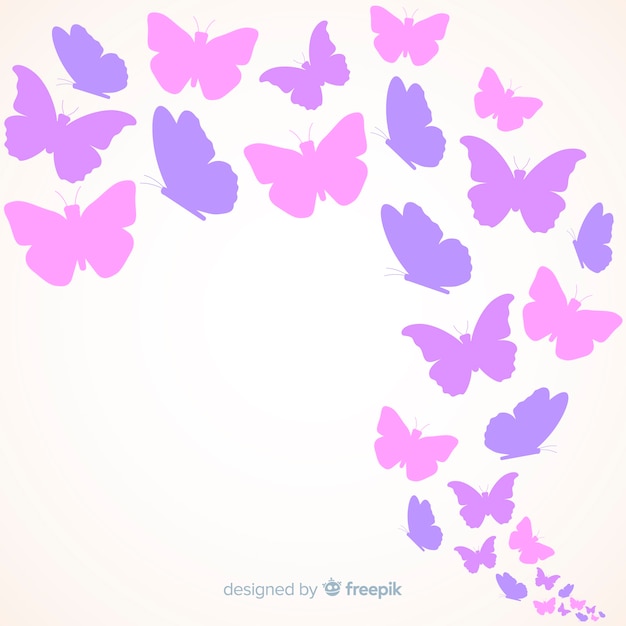 Swarm butterfly silhouettes background