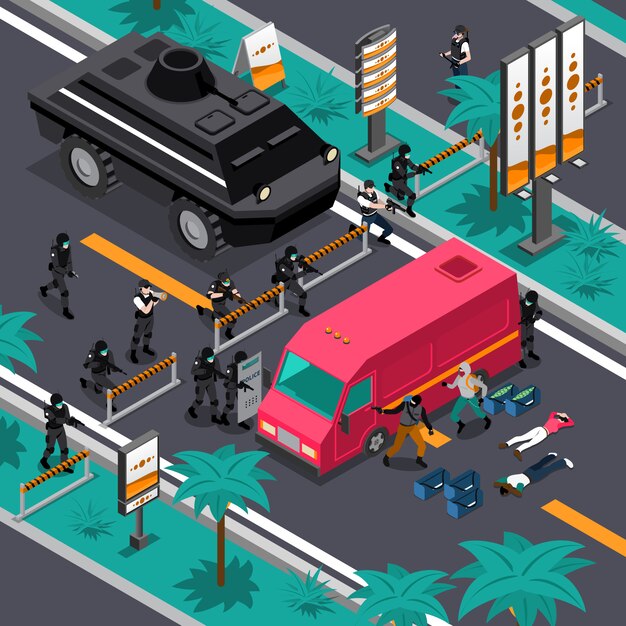 Swat In Action Isometric Composition Poster 