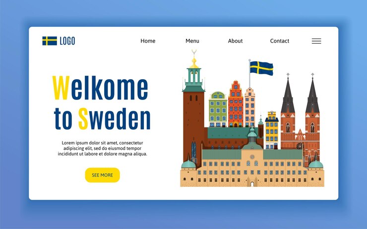 Free Vector sweden touristic page design with culture symbols flat vector illustration
